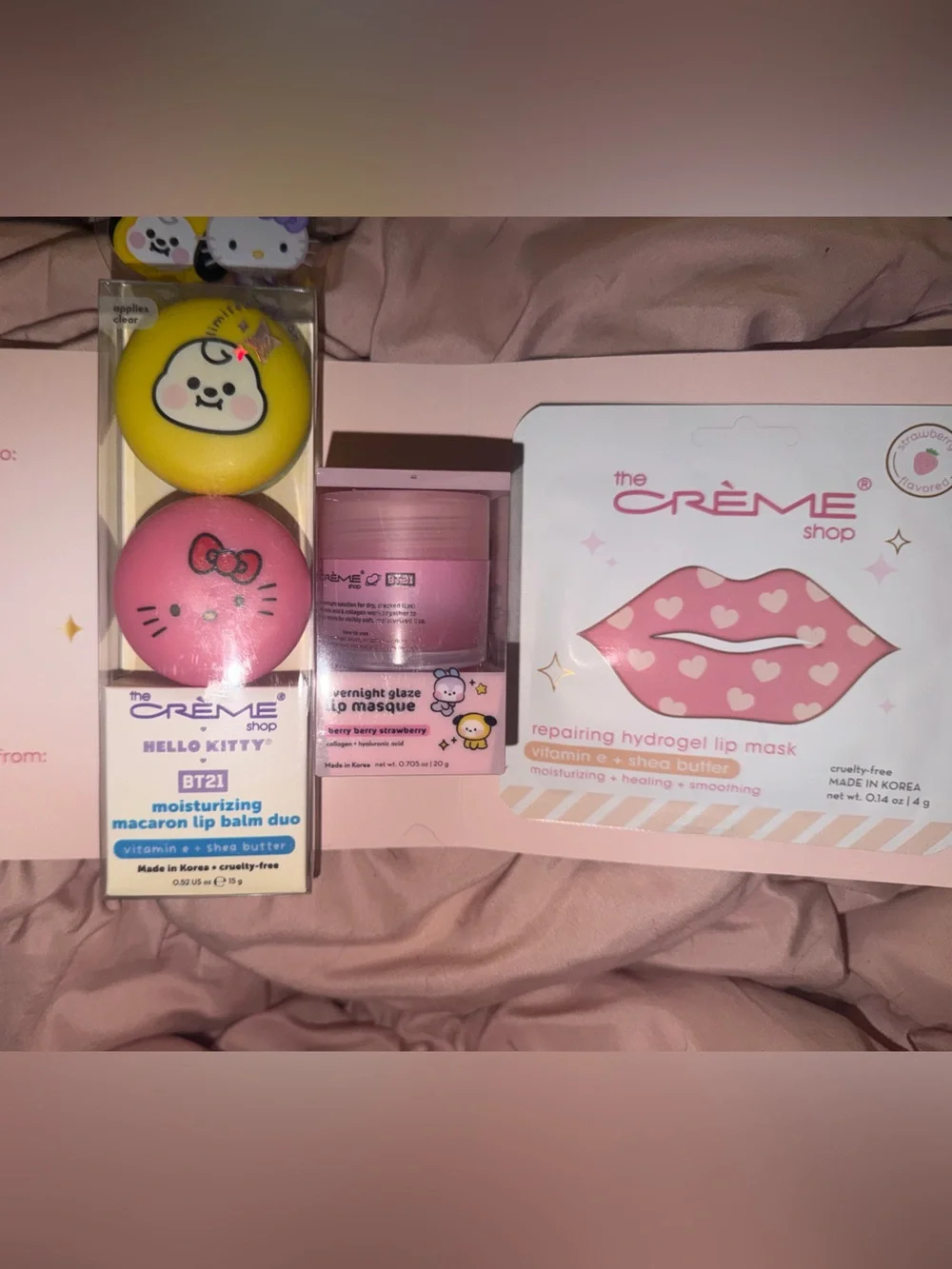 Hello Kitty Macaron Lip Balm Duo - Pink & Yellow with lip mask and lip overnight